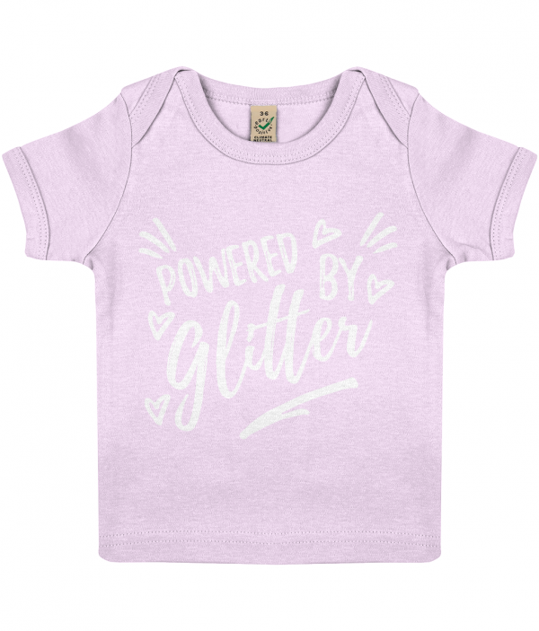 Lucy At Home Baby T-Shirt Powered By Glitter Baby Tee Pink