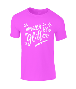 Lucy At Home kids t-shirt Powered By Glitter heliconia