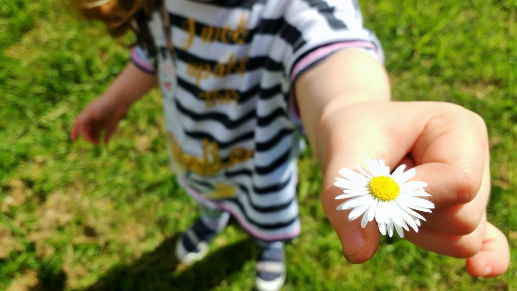 running giveaways course child holding daisy