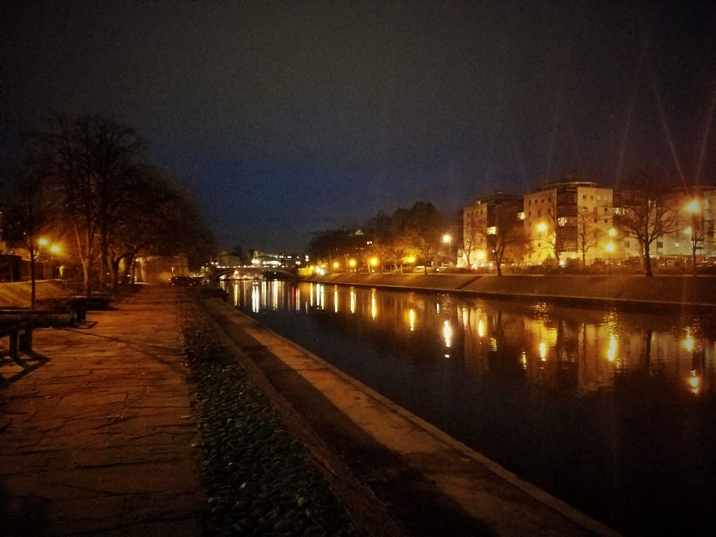 York river nighttime lights reflecting
