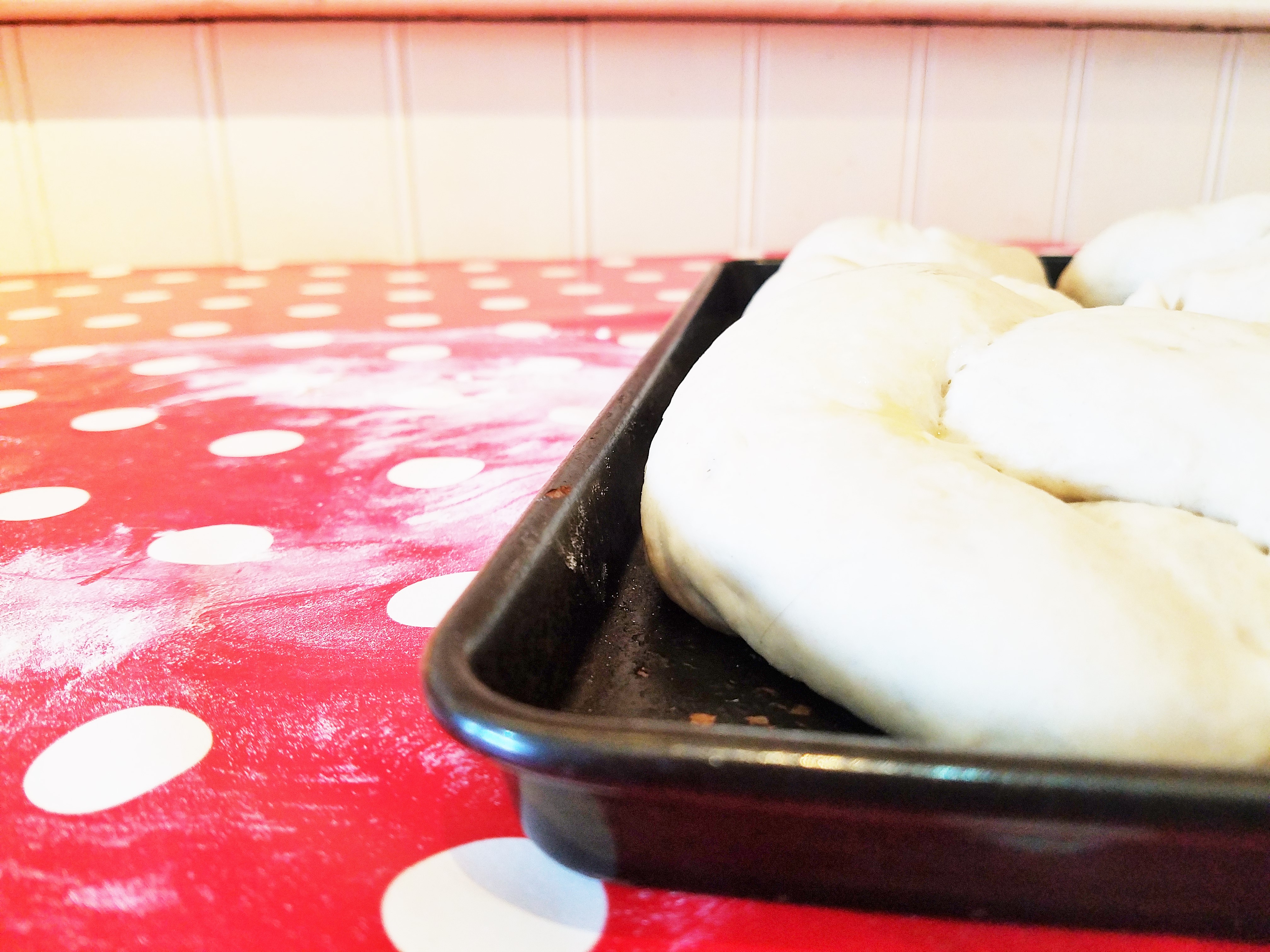 Bread maker dough on baking tray