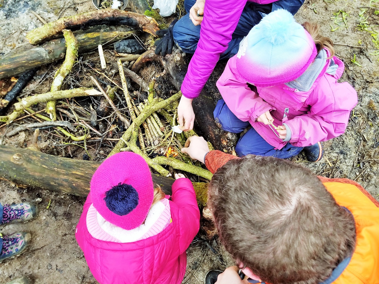 Lighting a campfire with a flint tool - Forest School in Aysgarth with Yorkshire Dales National Park