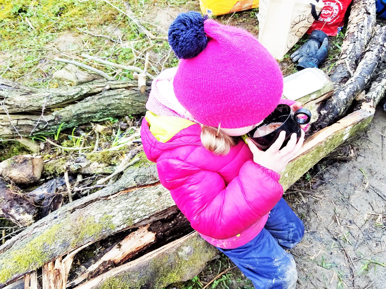 Drinking hot chocolate from a Kelly Kettle - Yorkshire Dales Forest School in Aysgarth